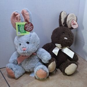 Hug Fun Blue/Pink Brown/Cream Chocolate Scented Plush Bunny Rabbits 11" Pair